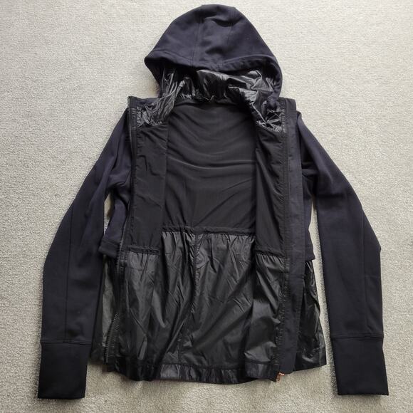 Athleta Windy Point Jacket Women’s Small Black Hooded Rose Gold Trim - Picture 2 of 10